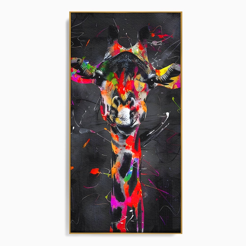 Tablou canvas cu tablou canvas cu girafa multicolor, in rama de aluminiu auriu
